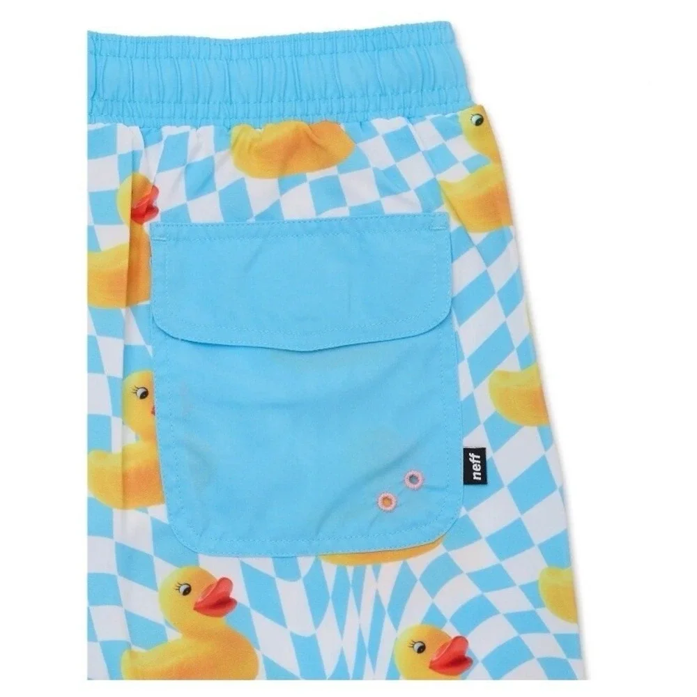 Neff Boys Ducky Tile Graphic Swim Shorts Medium 8  New with Tags Blue White Nice